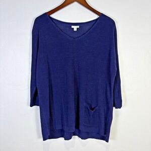 J Jill‎ Woman's Sweater Size L Periwinkle Sheer Linen Blend Oversized Lagenlook